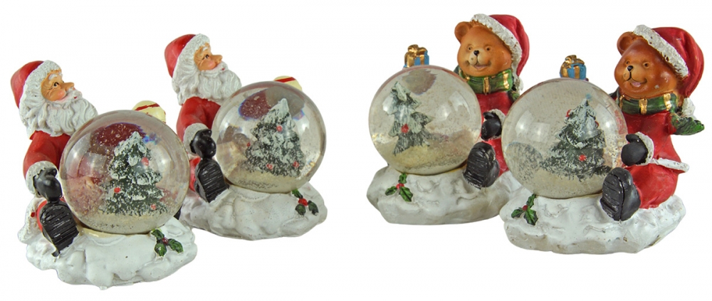 Außergewöhnliche Schneekugeln Nikolaus und Teddybär 4er Set ca. 7,5 cm - Dekoration